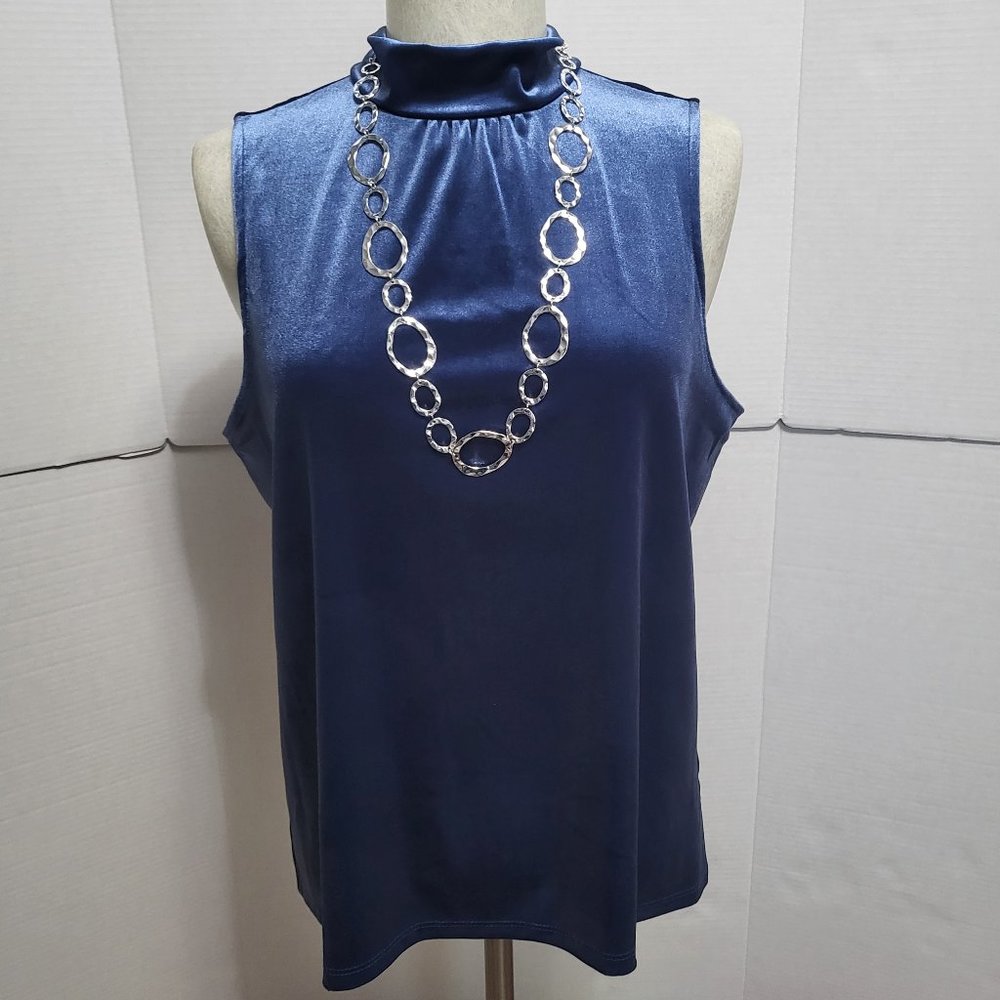 Banana Republic Azure Velvet Sleeveless Mock Neck With Tie Back Sz M